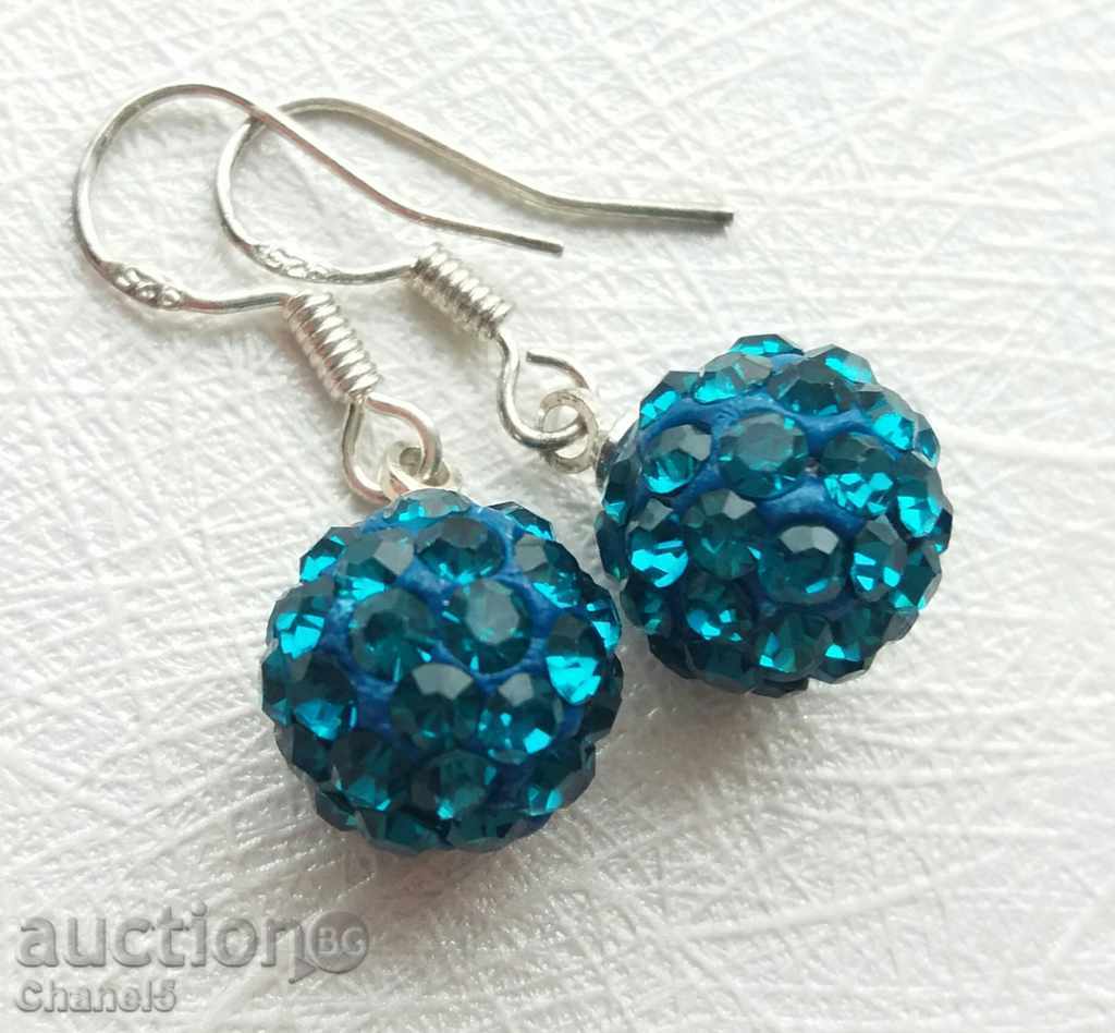 Ασημένια σκουλαρίκια - μπλε μπάλα disco
