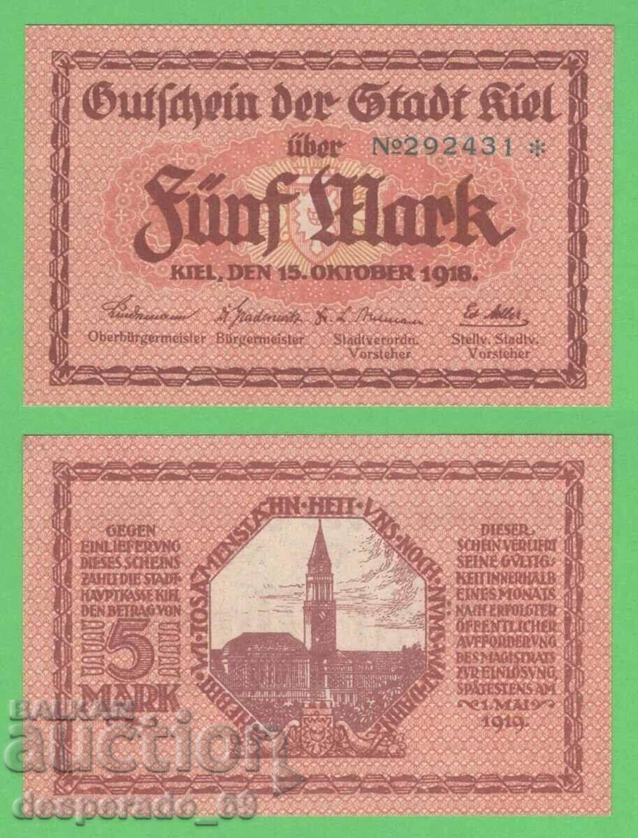 (¯`'•.¸ГЕРМАНИЯ (Kiel) 5 марки 1918  UNC¸.•'´¯)