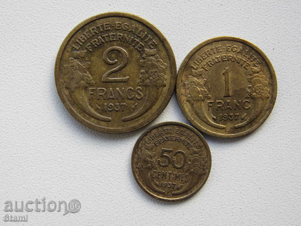 Сет 1, 2 франка и 50 сантима- 1937г., Франция, 202 D