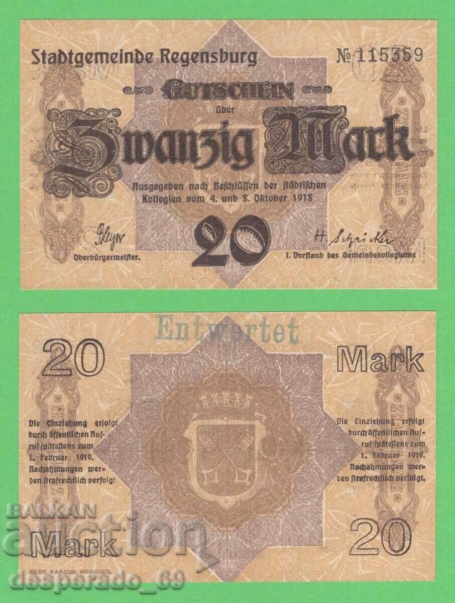 (GERMANY (Regensburg) 20 marks 1918 UNC • • • •) (GERMANY (Regensburg) 20 marks 1918 UNC • • • •)