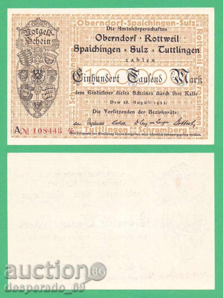 (¯`'•.¸ГЕРМАНИЯ (Oberndorf) 100 000 марки 1923  aUNC¸.•'´¯)