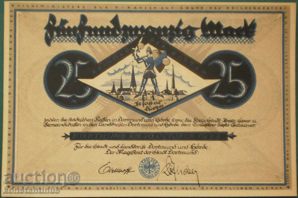 Germania Varietate Dortmund 25 Marki 1922 UNC Rare cu preț € 7.67 | 15.00 BGN Germania Varietate Dortmund 25 Marki 1922 UNC Rare cu preț € 7.67 | 15.00 BGN