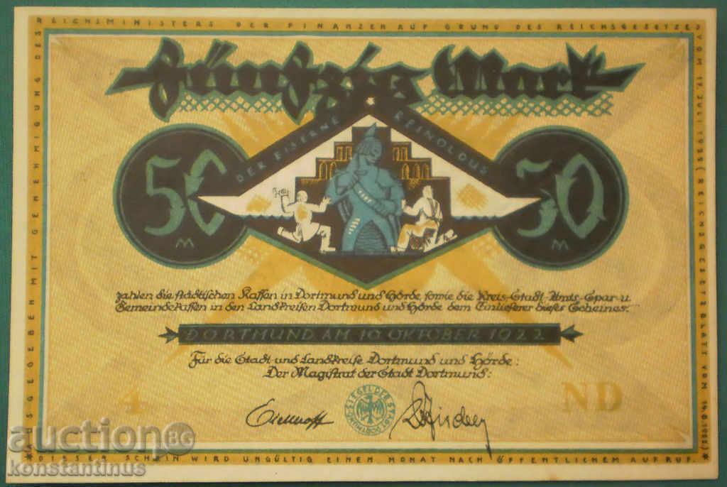 Germany Variety Dortmund 50 Marki 1922 UNC Rare