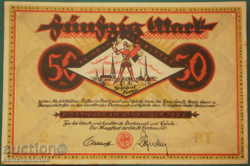 Germania Varietate Dortmund 50 Marki 1922 UNC Rare cu preț € 10.74 | 21.01 BGN