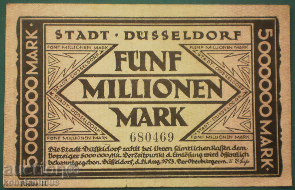 Germany Düsseldor 5,000,000 Marki 1923 VF + Rare