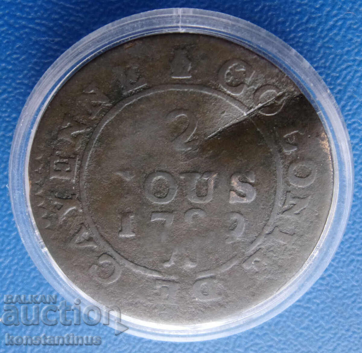 Colonie Cayenne 2 sos 1789 Foarte Rar