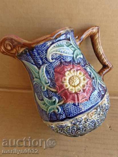 Kettle with glaze, majolica, goose late 19th century