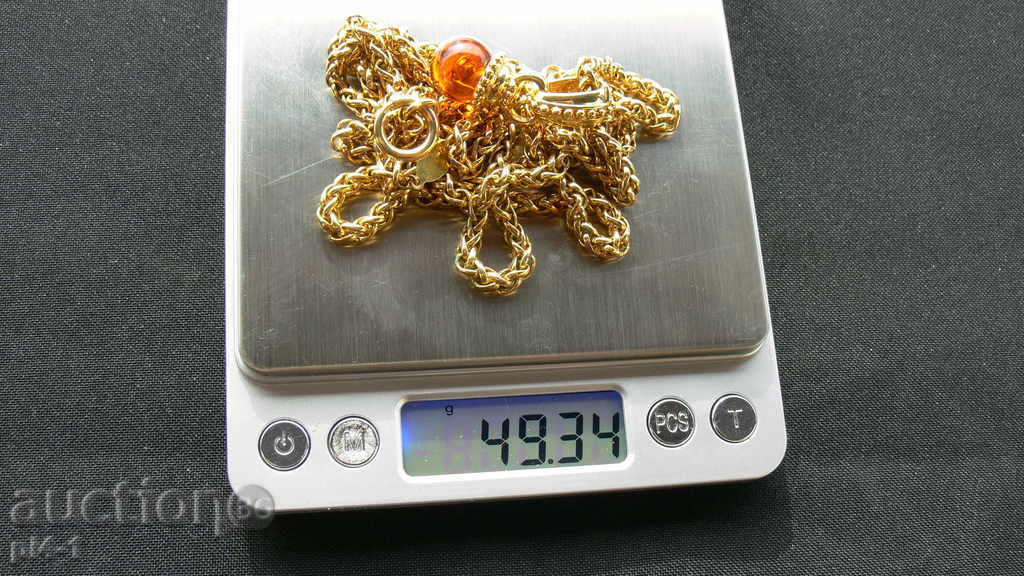 Auction Huge gold-plated chain - 18k with amber pendant Auction Huge gold-plated chain - 18k with amber pendant