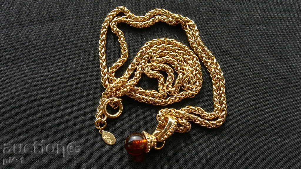 Huge gold-plated chain - 18k with amber pendant