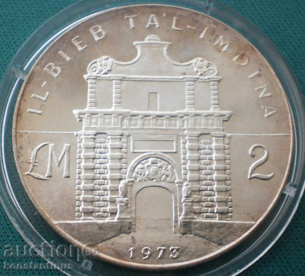 Malta 2 Pounds 1973 Rare UNC Silver