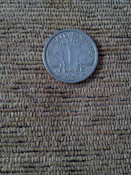 Монета 1 FRANK 1943