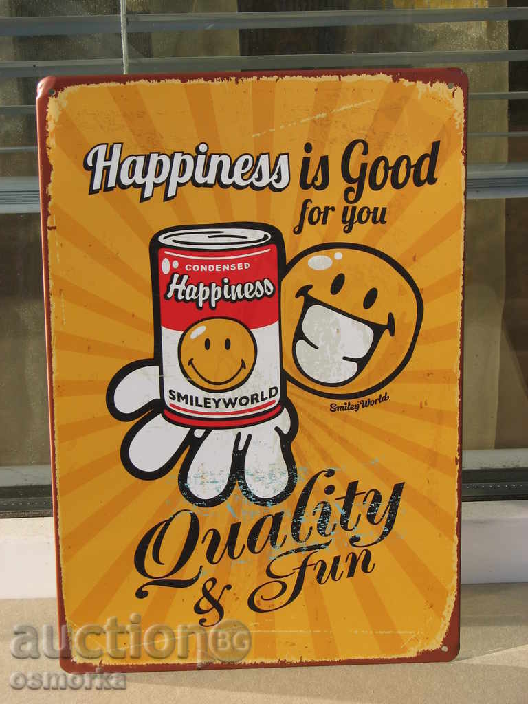 Метална табела надпис послание усмивка емотикон щастие кутия