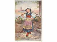 Antique Postcard Folklore - Girl