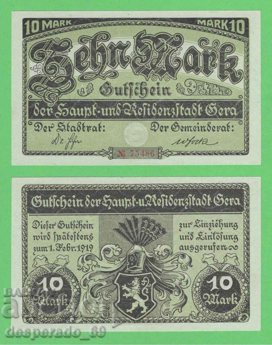 (¯`'•.¸ГЕРМАНИЯ (Gera) 10 марки 1919  UNC¸.•'´¯)
