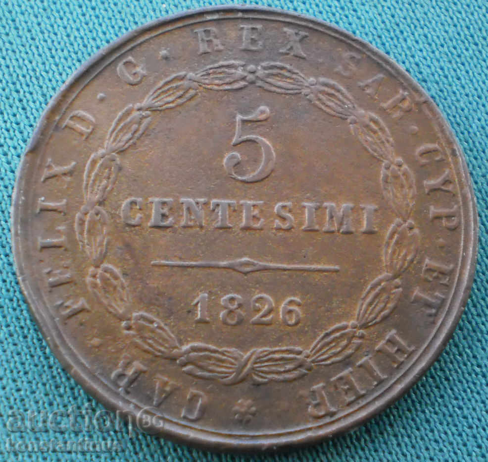 Genoa Carl Felix 1821-1831 5 Centsimi 1826 Rare