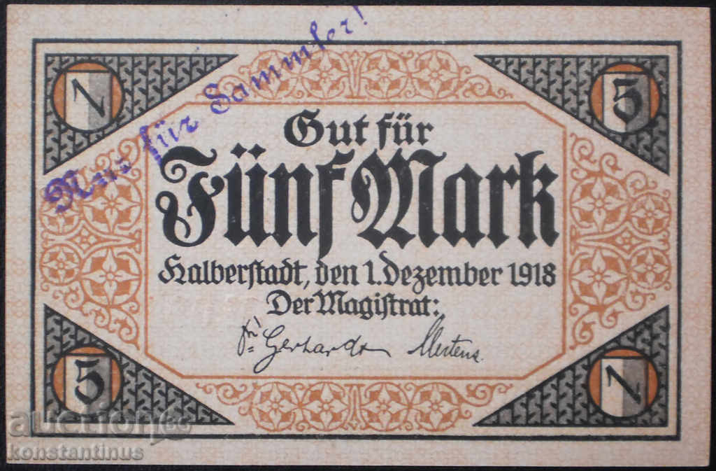 Germany 5 Mark 1918 UNC Rare Variety