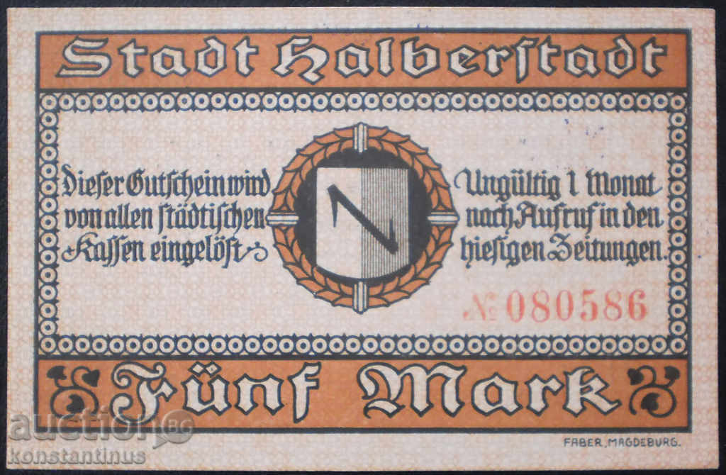 Germany 5 Mark 1918 UNC Rare Variety