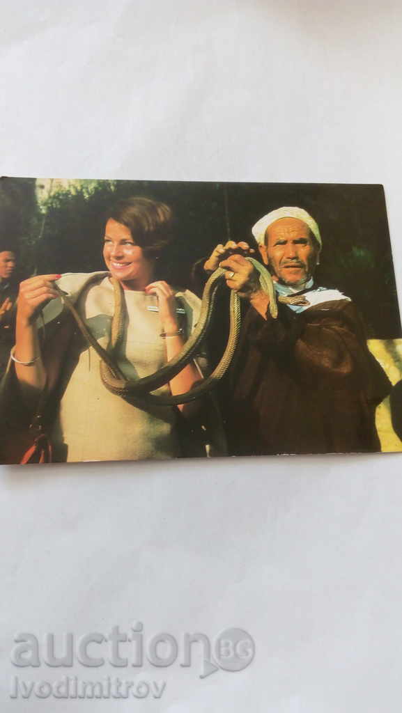 Postcard Maroco Tourist with a snake-charmer