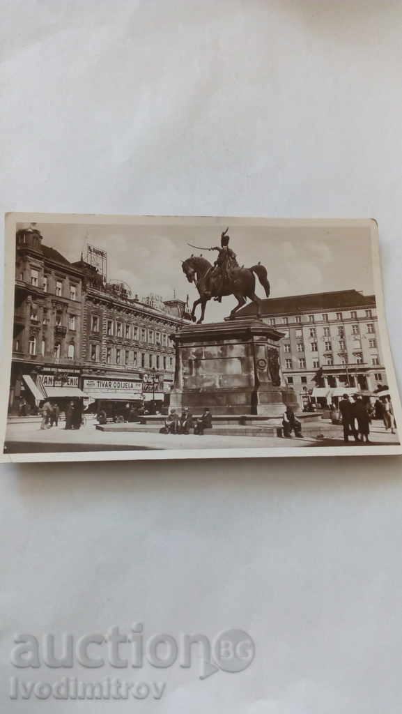 Postcard Zagreb Jelacicev spomenik