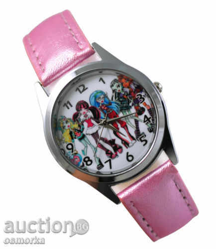 Часовник за момичета Monster High Монстер Хай розов герои