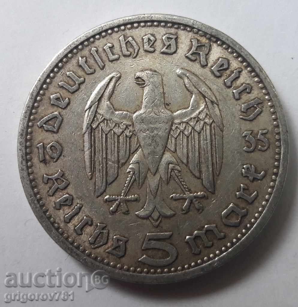 5 марки сребро Германия 1935 A III Райх  сребърна монета №86