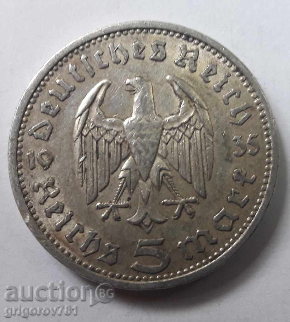 5 Mark Silver Germany 1935 A III Reich Silver Coin #85