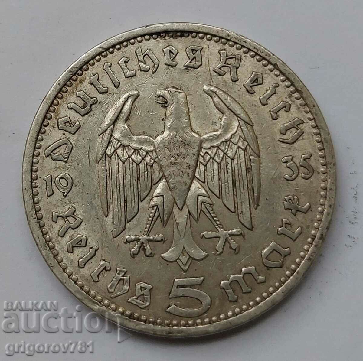 5 марки сребро Германия 1935 A III Райх  сребърна монета №90