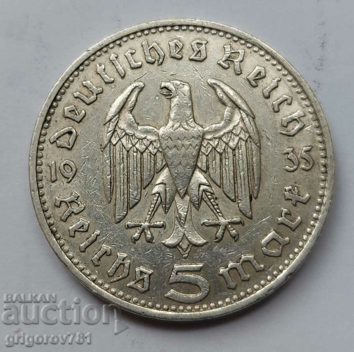 5 марки сребро Германия 1935 D III Райх  сребърна монета №89