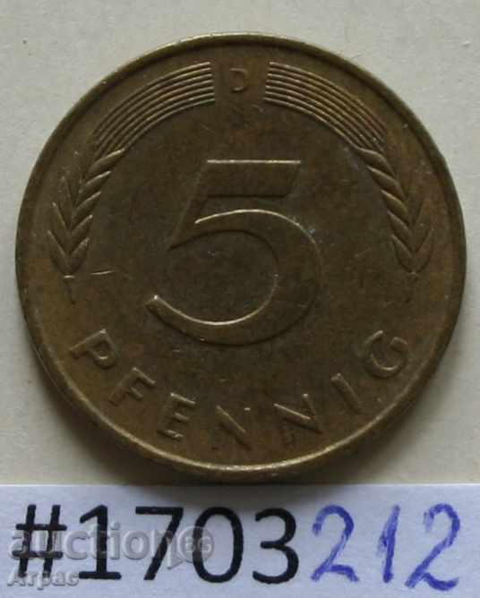 5 pfennig 1989 D -GFR