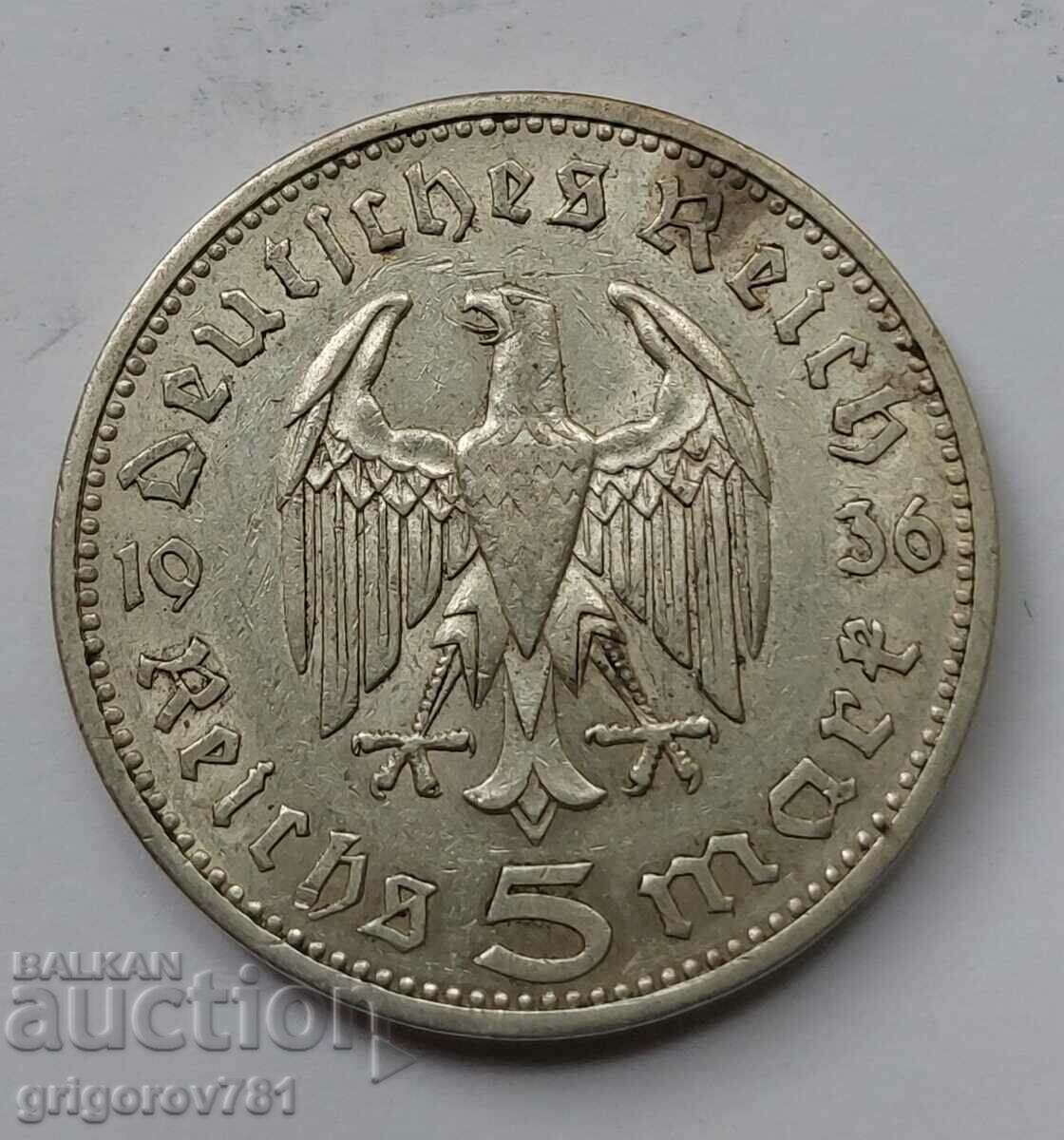 5 marci de argint Germania 1936 A III Reich Moneda de argint #91