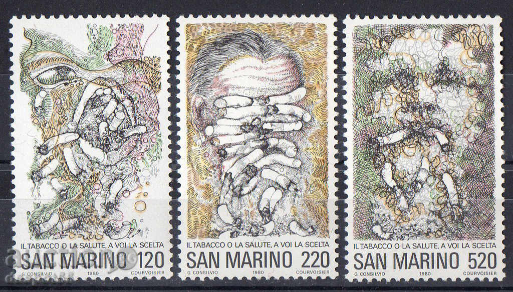 1980. San Marino. Fight against smoking.