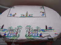 СТАРИННА РЪЧНО ШИТА ПАНАМЕНА ПОКРИВКА ЗА МАСА