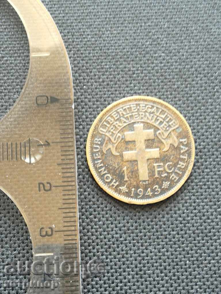 1 franc 1943 Africa Ecuatorială Franceză
