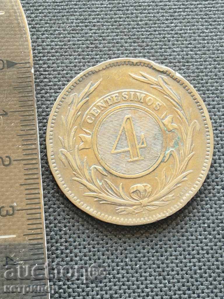 4 центимос 1869г Уругвай