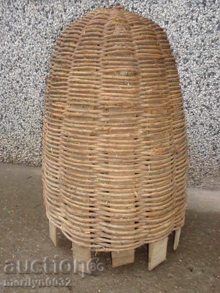 Very old knit hive threshing basket wooden basket primitive