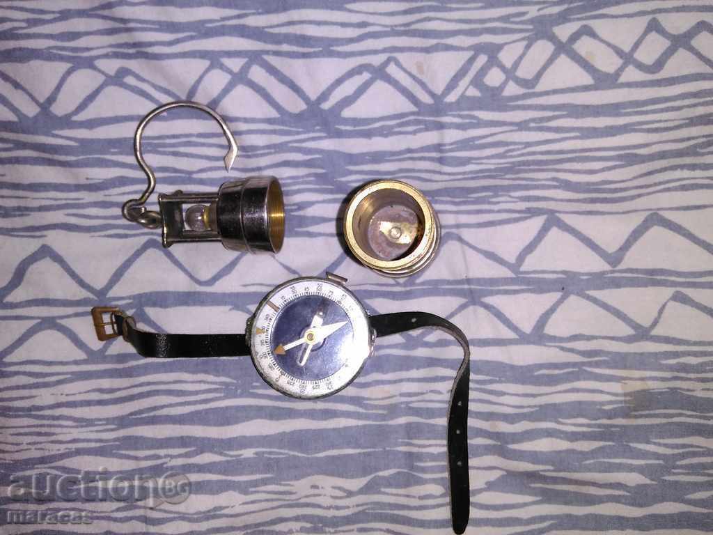 Hand compass and electric miner's lamp Hand compass and electric miner's lamp