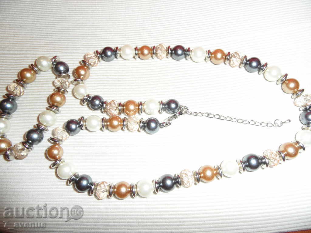 NECK and Bracelet from 3 colors of pearls, length 58 cm / 11mm, LUXURY with price 39.99 BGN | € 20.45
