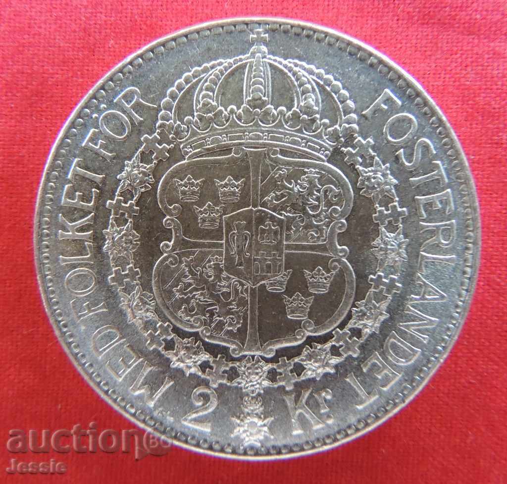 2 kroner Sweden 1930 W silver MATT--GLOSS PROOF AUNC