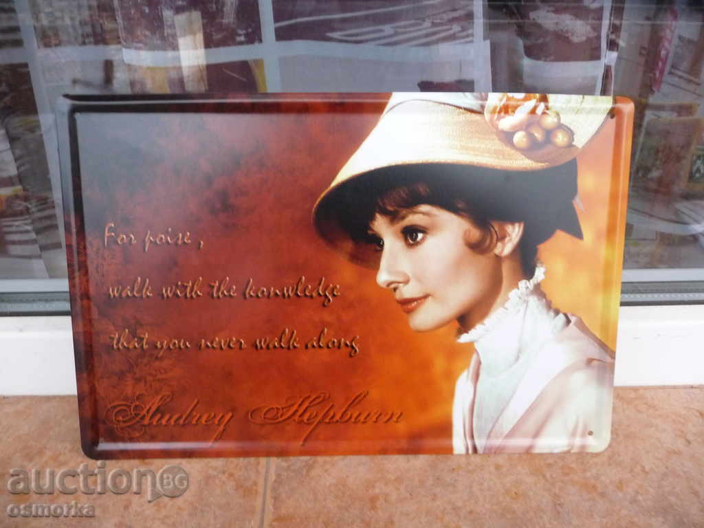Μεταλλική πλάκα Audrey Hepburn κινηματογράφο Όσκαρ παλιό καπέλο