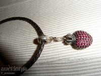 NECKLACE silver, leather 40 cm with rubies - Markovo-Thomas Sabo
