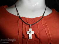 NECK cross mother of pearl and hematite 21 / 14mm