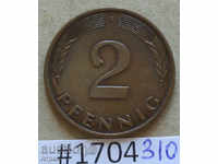 2 pfennigs 1977 F -shtempel, ολοκαίνουργιο