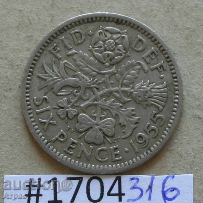 6 pence 1955 Marea Britanie