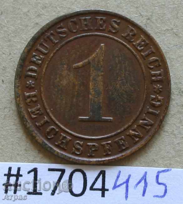 1 Reichsphenig 1934 J - Germany