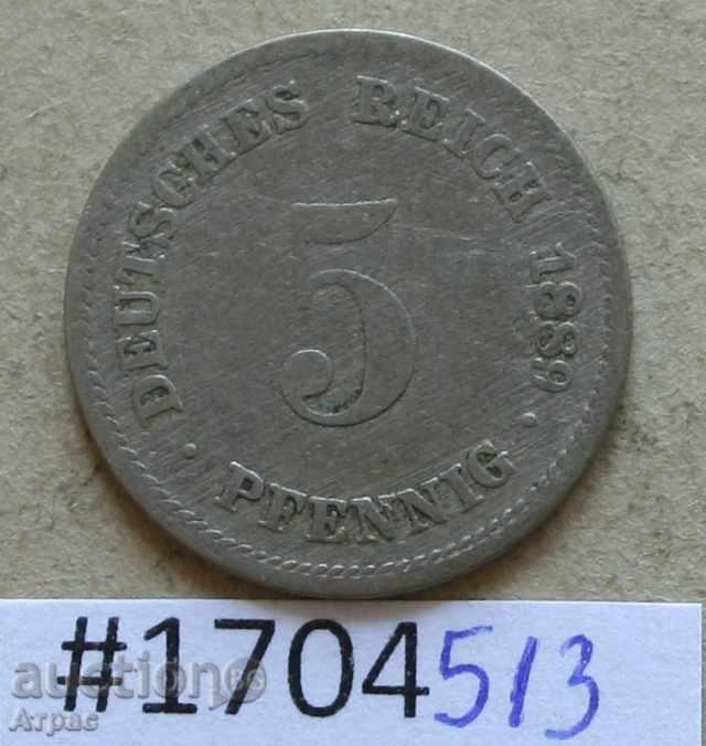 5 pfennig 1889 D -Germania