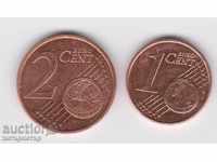 1 and 2 euro cents france 1999 and 2001