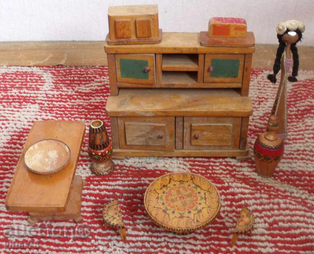 decorative cupboard, two tables, two chairs and other things