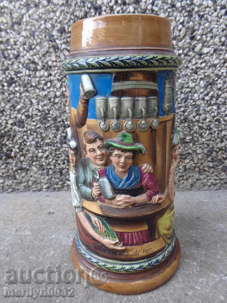 German mug 1 liter ORIGINAL 1930 porcelain markings with price 245.00 BGN | € 125.27