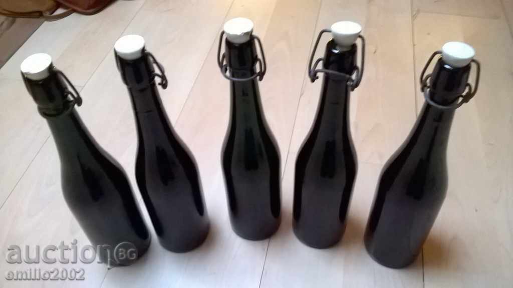 Стари стъклени бутилки от бира 5бр.