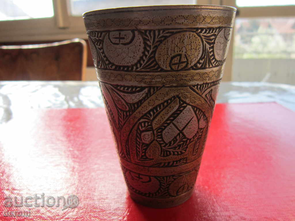 Уникална бронзова османска турска  чаша чашка гравюри